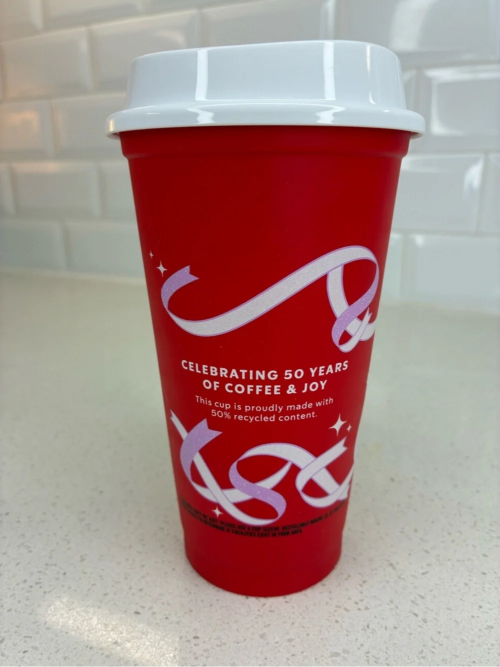 Starbucks 2021 Holiday preowned Reusable Red Cup 16oz Ribbon Printed